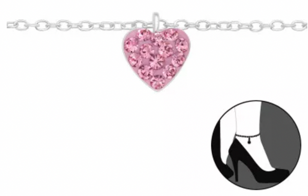 Kids Light Rose Pink Heart Silver Anklet