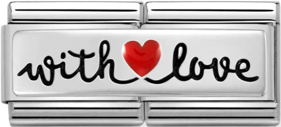 Double Links - Red Heart With Love Silver Charm