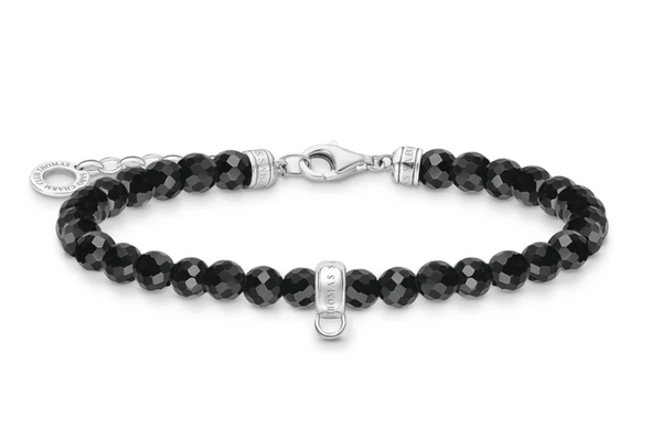 Black Onyx Beaded Silver Charm Bracelet