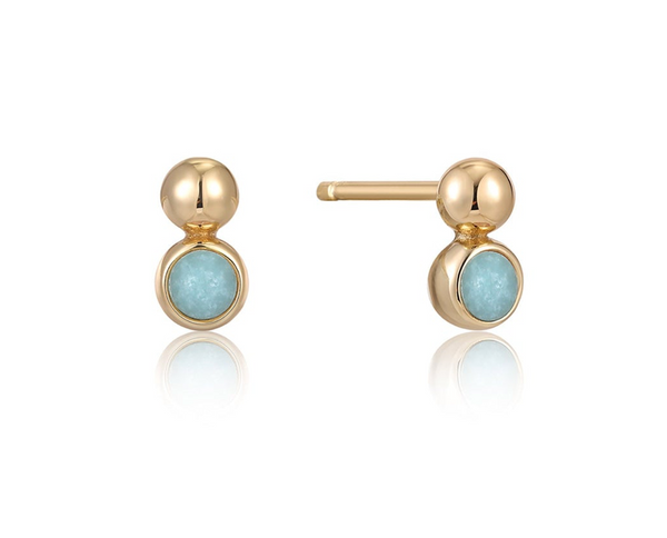 Spaced Out - Amazonite Orb Gold Stud Earrings