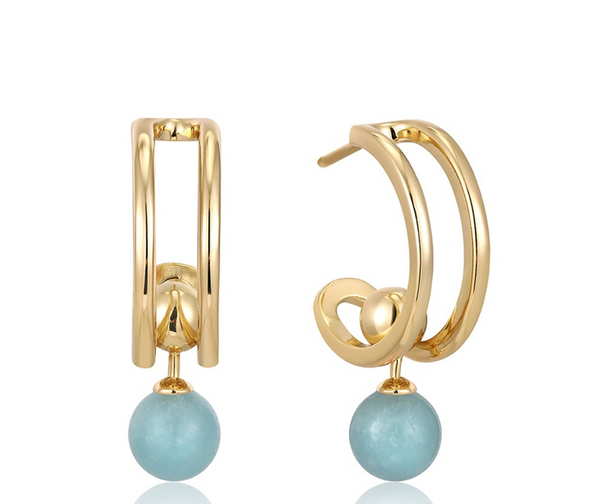 Spaced Out - Amazonite Orb Stud Gold Mini Hoop Earrings