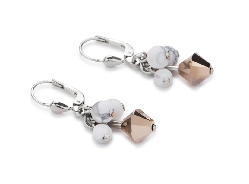 Howlite Multi Row Rose White Earrings