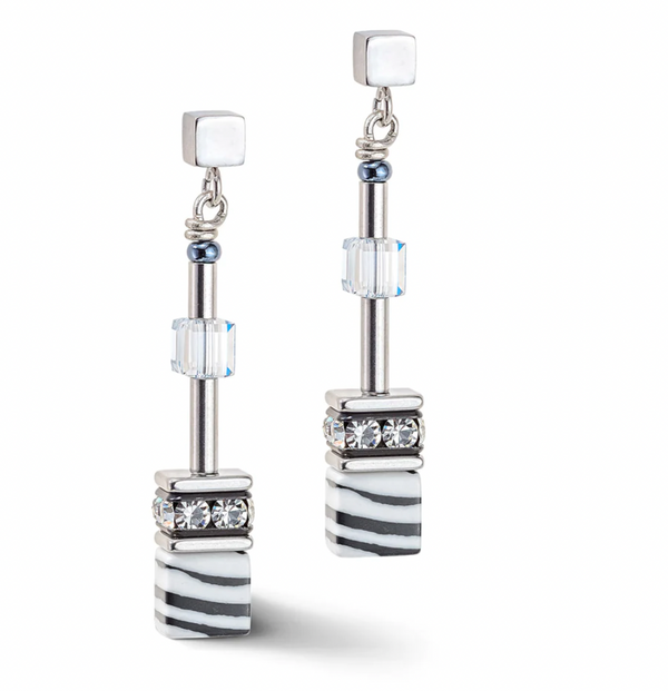 Geo Cube Black & White Long Earrings