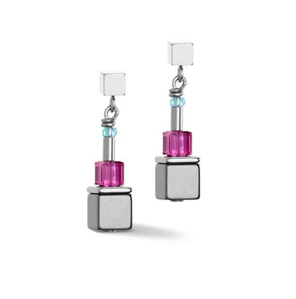 Geo Cube Bright Rainbow & Grey Hematite Earrings