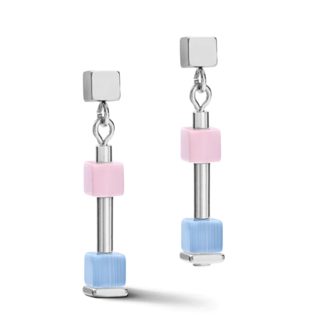Geo Cube Pastel Blue and Rose Earrings