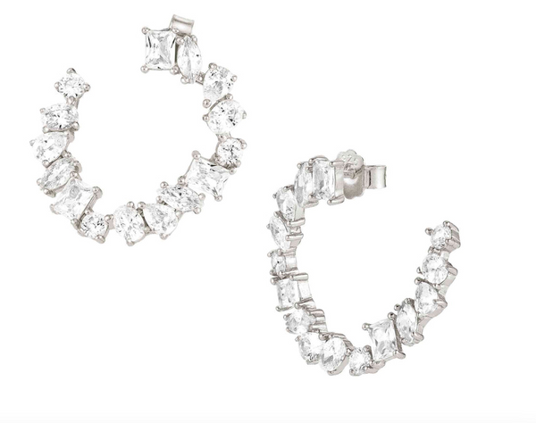Colour wave silver and white circle cz earrings