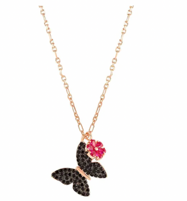 Sweetrock: Nature Black CZ Butterfly Rosegold Necklace and Earring
