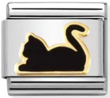Animals - Black Cat Lying Down Gold Charm