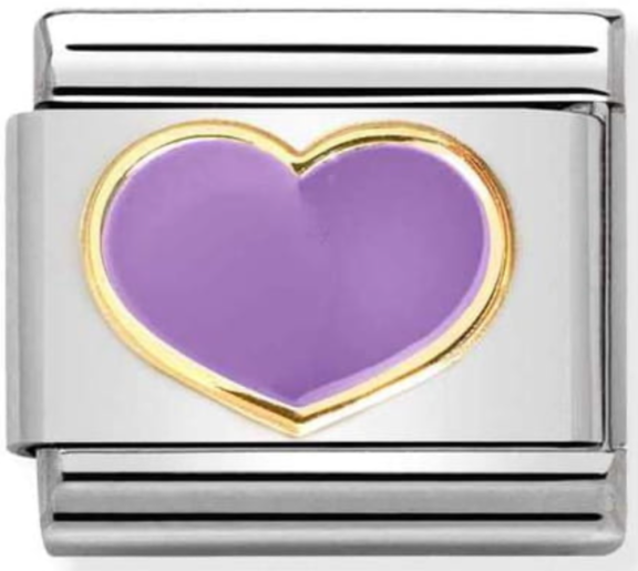 Love - Coloured Lilac Heart Gold Charm
