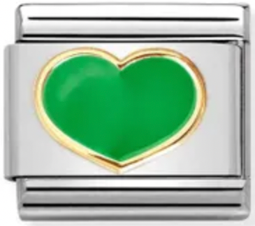 Love - Coloured Green Heart Gold Charm