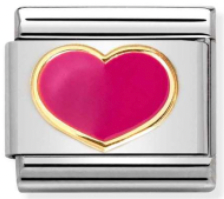 Love - Coloured Fuchsia Heart Gold charm