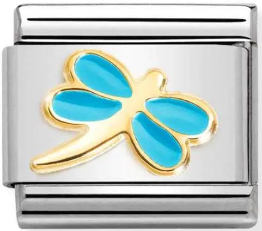 Animals - Coloured Turquoise Dragonfly Gold Charm