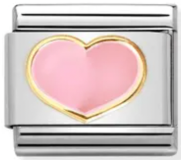 Love - Coloured Pink Heart Gold Charm