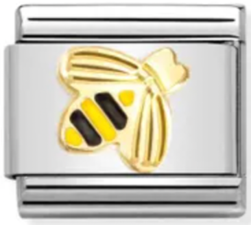 Etched Symbols - Yellow & Black Bee Gold Charm