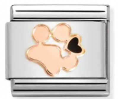 Animal - Paw Print with Black Heart Rosegold Charm