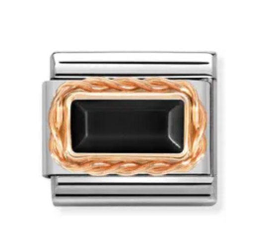 Gemstone - Black Agate Baguette Stone with Rich Rose Gold Setting Charm