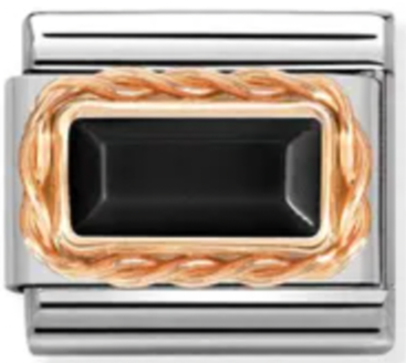 Gemstones - Black Agate Baguette Twisted Setting Rosegold Charm