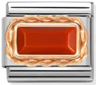 Gemstones - Red Coral Baguette Twisted Setting Rosegold Charm