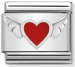 Love - Red Heart with Wings Silver Charm