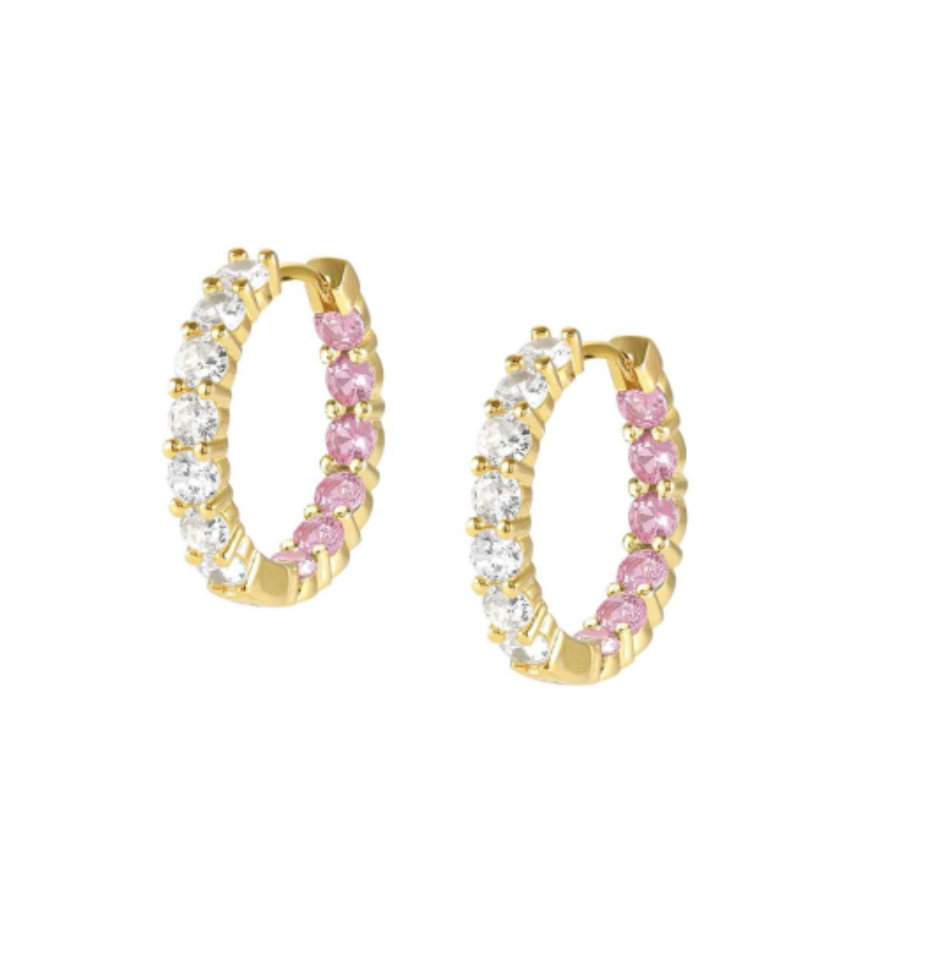 Chic Charm Joyful Gold White Pink CZ Earrings