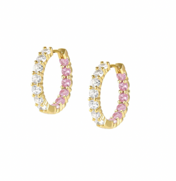 Chic & Charm: Joyful White & Pink CZ Gold Hoop Earrings