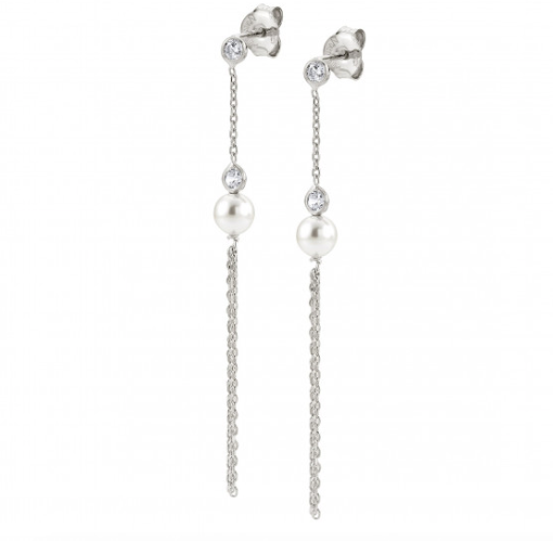 Tassel Earrings with Zirconia and Pearl