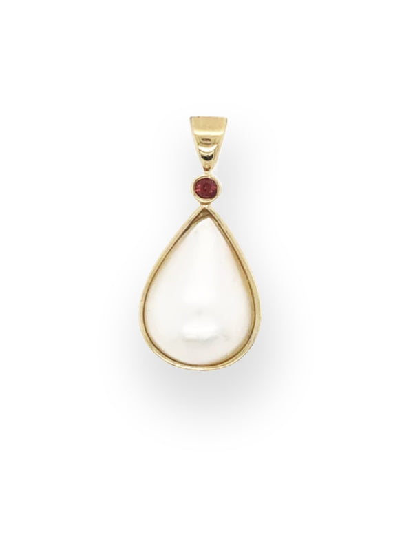 Pearl Teardrop with Garnet Pendant