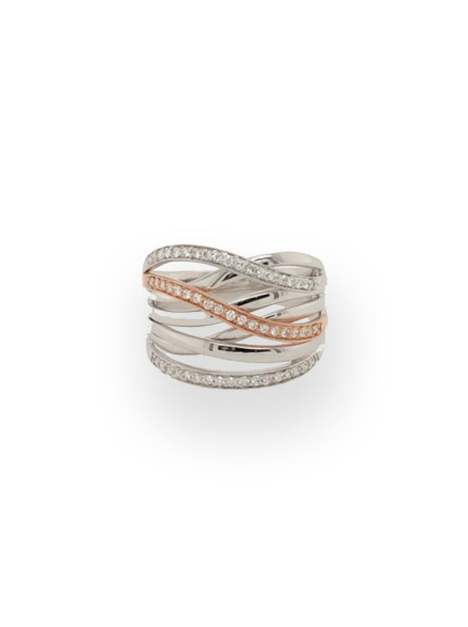 Rose and White Gold Crossover Ring