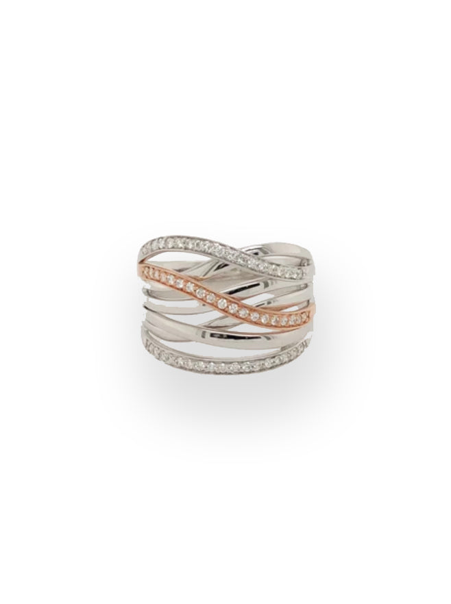 Rose and White Gold Crossover Ring
