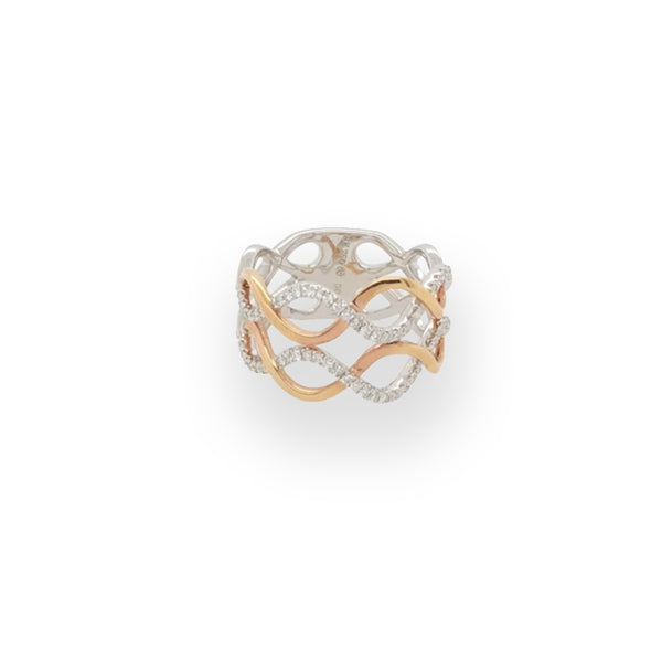 Multi-tone Rose and White Gold Wave Ring