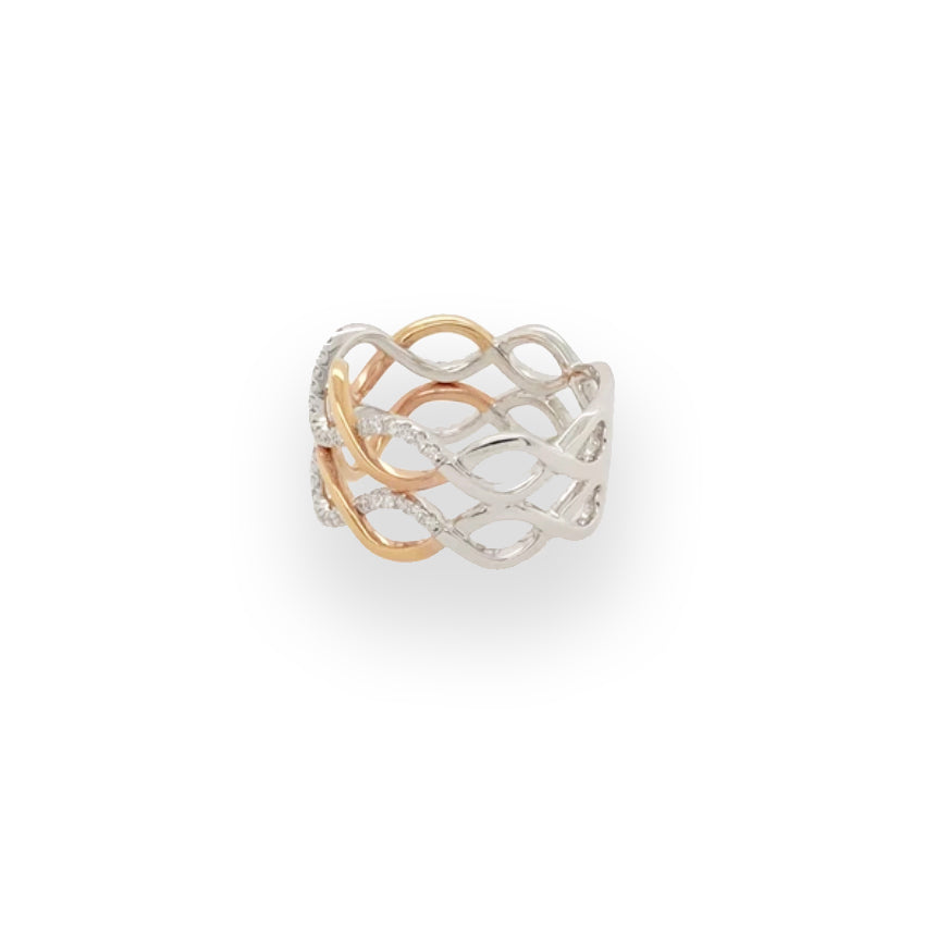 Multi-tone Rose and White Gold Wave Ring