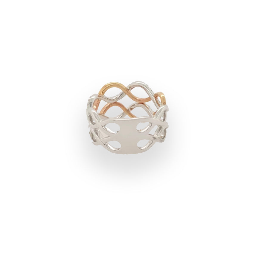 Multi-tone Rose and White Gold Wave Ring