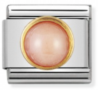 Pink Coral Round Gold Charm