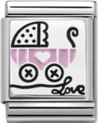 BIG Links - Pink Pram Silver Charm