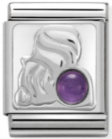 BIG Links - Aquarius with Amethyst Birthstone Silver Charm