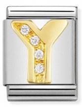 Big Links - Letter Y with CZ in Gold Charm