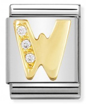 BIG Link - Letter W with CZ in Gold Charm