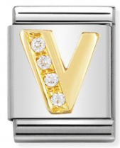 BIG Links - Letter V with CZ Gold Charm