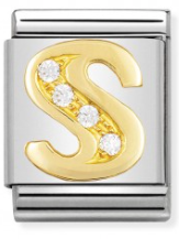 Nomination Letter S Gold CZ Big Link