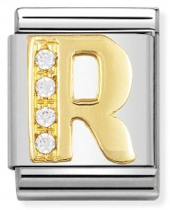 BIG Link - Letter R with CZ in Gold Charm