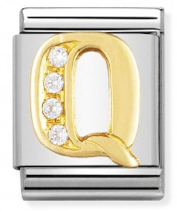 BIG Link - Letter Q with CZ in Gold Charm
