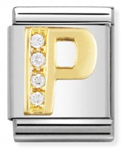 BIG Link - Letter P with CZ in Gold Charm