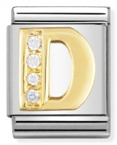 BIG Link - Letter D with CZ in Gold Charm