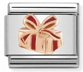 Christmas: Gift with Red Ribbon Rosegold Charm