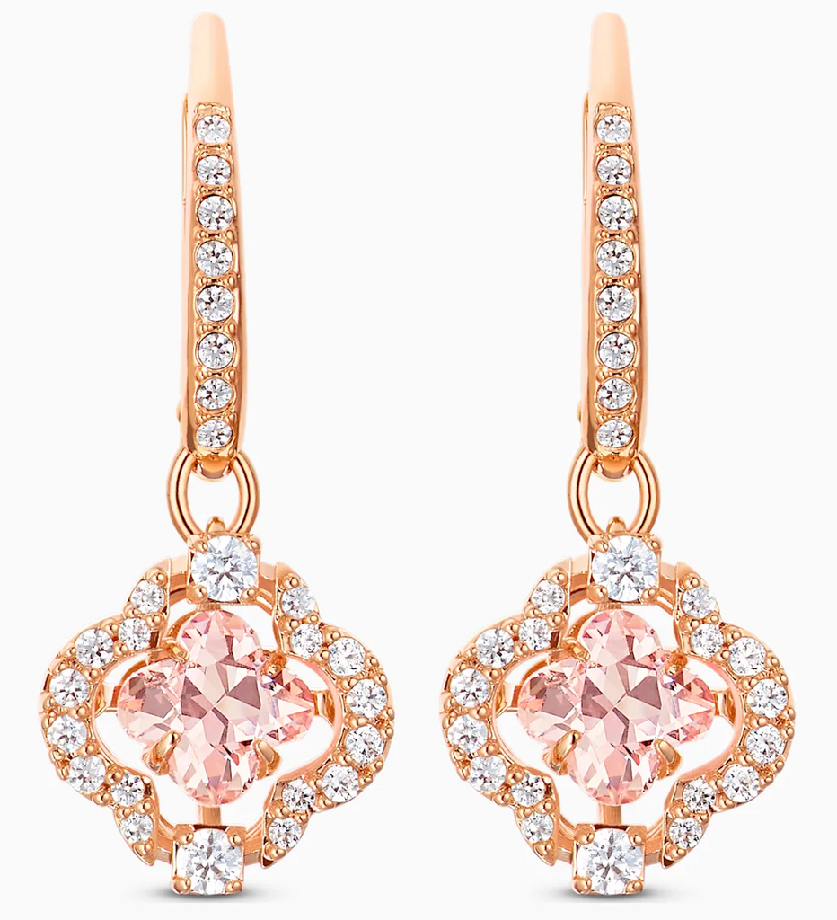 Sparkling Dance Clover Pierced Pink Rosegold Earrings