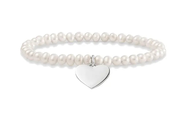 Pearl with Silver Heart Dangle Bracelet
