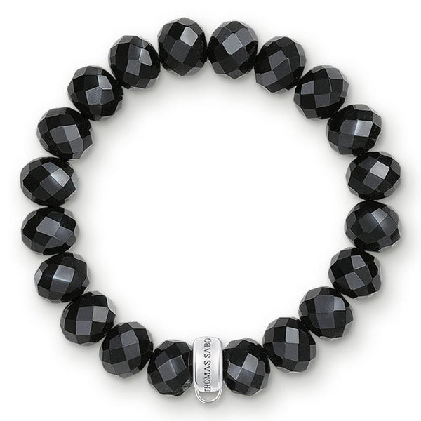 Obsidian Oval Beads Silver Charm Bracelet - 4 Sizes