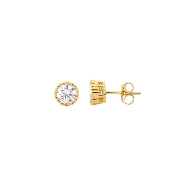 CZ Dotted Edge YGP Stud Earrings - 2 Sizes available