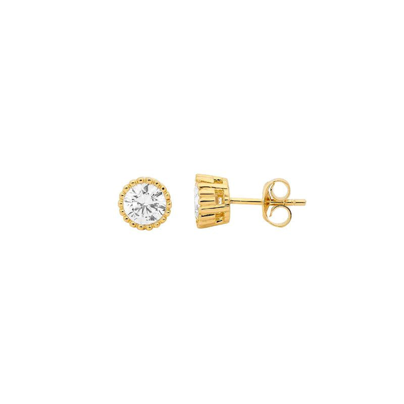 5mm CZ Dotted Edge Stud Earrings - 3 colours