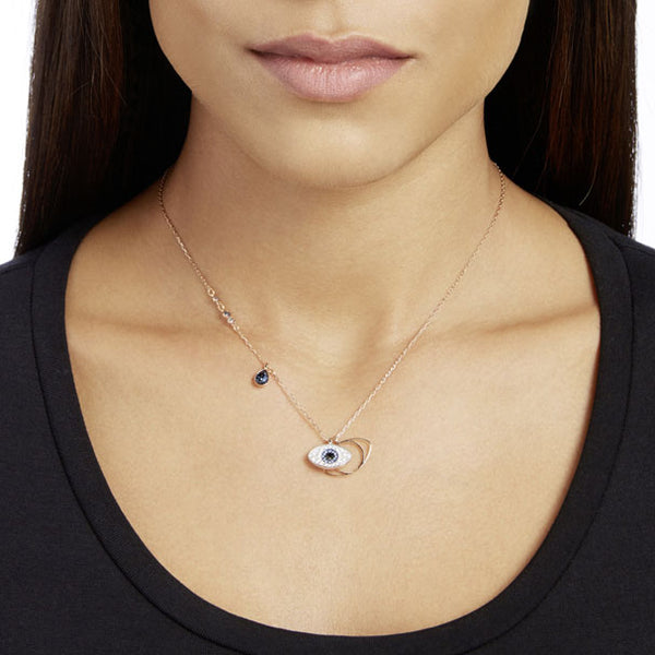Duo Evil Eye Rosegold Tone Pendant Necklace